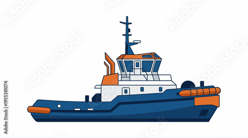 A stylized tugboat depicted in serene water, representing strength and support in marine environments, highlighting its crucial role in navigation and logistics.