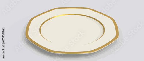This image showcases an elegant plate with a shiny gold trim, symbolizing luxury and sophistication in dining, perfect for upscale table settings or fine dining.
