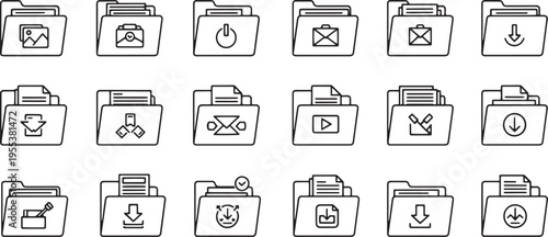 Collection of 16 file folder icons with various symbols