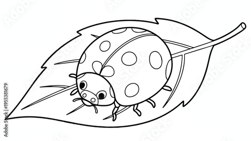 A close-up illustration of a ladybug on a leaf with spots and antennae
