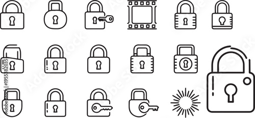 Collection of various lock icons for security and privacy concepts