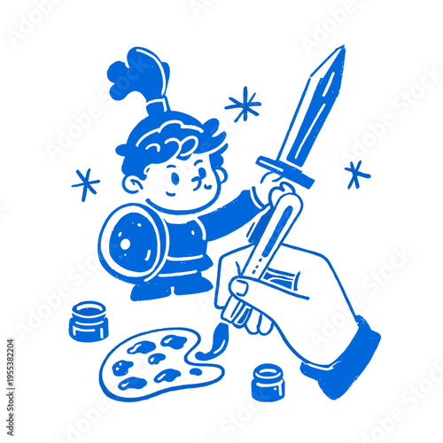 Hobbyist Painting Miniature on Grip Handle