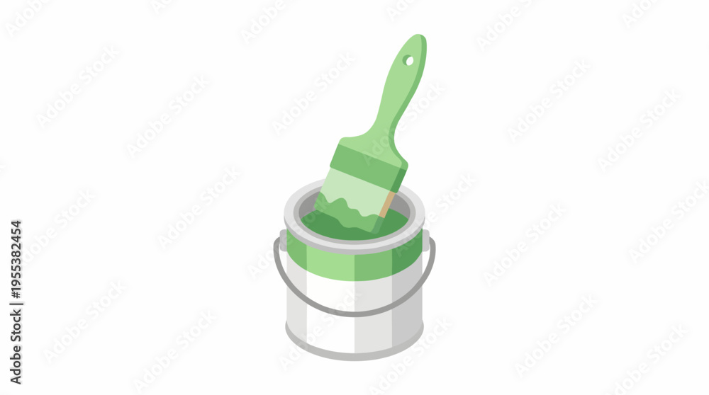 Fototapeta premium A simple yet striking image of a green paint can paired with a matching paintbrush, symbolizing creativity, home improvement, and the joy of painting.