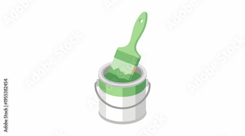 A simple yet striking image of a green paint can paired with a matching paintbrush, symbolizing creativity, home improvement, and the joy of painting.