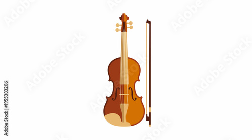 This elegant illustration features a finely crafted violin with its bow, showcasing the beauty of musical craftsmanship and the timeless art of string instruments.