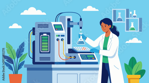 A dedicated female scientist working in a modern laboratory, conducting experiments with advanced equipment, illustrating innovation and the pursuit of knowledge in science.