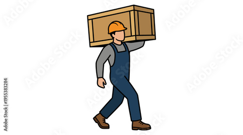 A diligent worker is seen carrying a heavy wooden crate on his shoulder, highlighting strength and dedication in a labor-intensive environment.