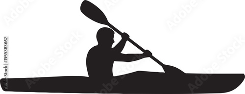 Kayaker Paddling Silhouette Man in Kayak Sport Activity Vector