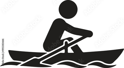 Person rowing a boat on water silhouette vector icon for lake adventure and sports illustration