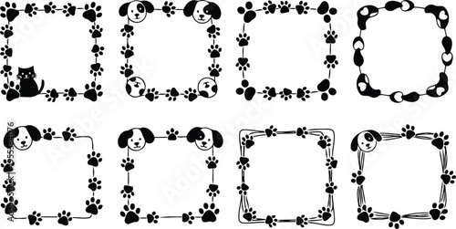 Black and white hound feline paw print square silhouette