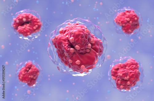 Cuadro en lienzo Acute lymphocytic leukemia (ALL) cells in blood flow - semi closeup view 3d illu