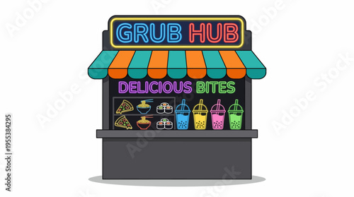 A colorful food stall displaying a variety of delicious snacks and beverages, highlighting the joy of street food culture and culinary diversity in a lively setting.