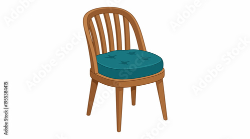 A beautifully crafted wooden chair featuring a tufted blue cushion, ideal for minimalist decor and offering a blend of comfort and style in modern interior design.