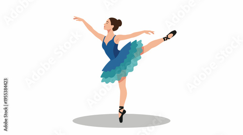 A graceful ballerina in a vibrant blue costume showcases her skill and elegance as she holds a perfect pose, embodying the artistry and beauty of dance in this striking illustration.