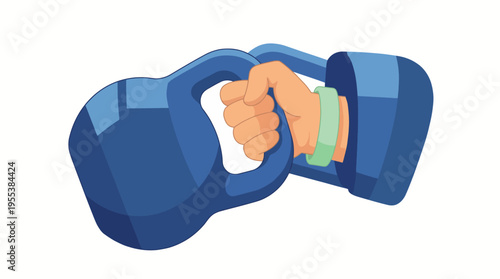 An illustrated strong hand gripping a bright blue kettlebell, symbolizing strength and determination in fitness, making it an inspiring image for health and exercise-focused themes.