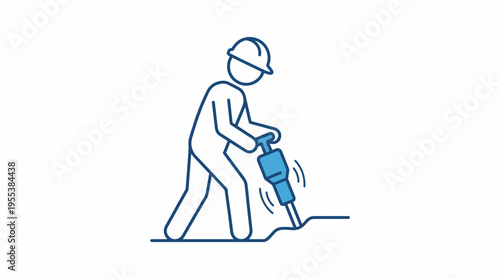 A minimalist illustration depicting a construction worker using a jackhammer, emphasizing the strength and tenacity required in construction work and urban development.