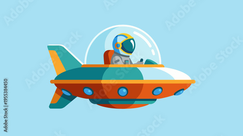 An imaginative representation of a colorful flying saucer piloted by an astronaut, highlighting the wonder of space exploration and extraterrestrial adventures.