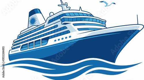 A modern cruise ship gracefully gliding over serene blue ocean waves, embodying adventure, relaxation, and luxury, offering an escape from daily life on the water.