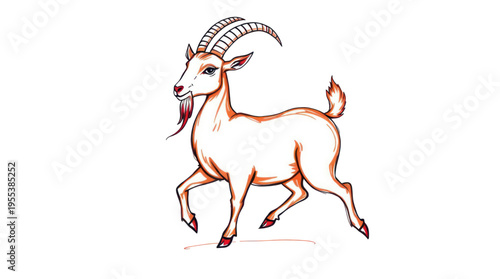 Goat Illustration Standing with Prominent Horns and Beard a Captivating Animal Artwork on a Transparent Background