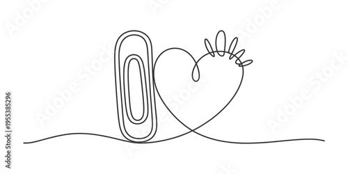 Minimalist continuous line drawing of a feminine hygiene pad paired with a delicate heart shape Vector, illustration