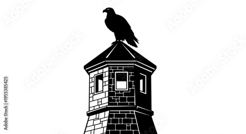 Raven on Tower Roof Silhouette.
