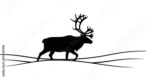Reindeer Silhouette Walking Alone.