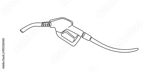 A continuous line drawing of a fuel nozzle used for refueling vehicles at a gas station pump unit Vector, illustration