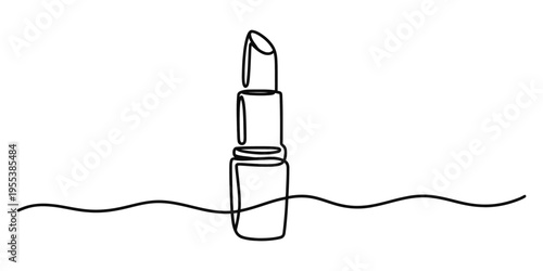 A minimalist continuous line drawing of a lipstick tube centered on a simple horizontal backdrop Vector, illustration