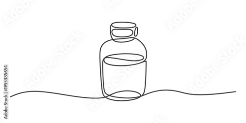 Fotografia A continuous line drawing of a small glass medicine bottle with a cork cap on a