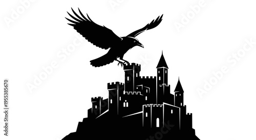 Silhouette of castle with raven.
