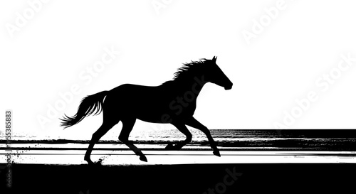 Silhouette of Horse Running Freely.