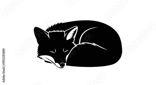 Sleeping Black Fox Silhouette Animal.