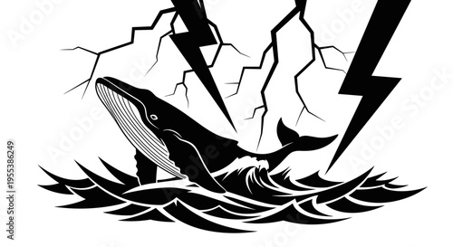 Whale in stormy sea waters.
