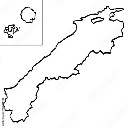 島根県地図 筆タッチ 和風 中国地方 西日本 / A brushstroke map of Shimane Prefecture