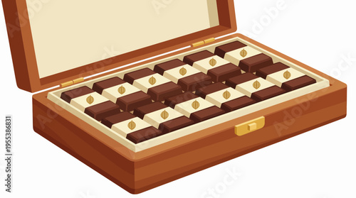 This appealing illustration shows a box of assorted chocolates, designed to evoke feelings of indulgence, joy, and celebration, perfect for gift-giving or special occasions.