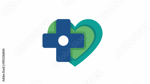 A creative and modern health symbol combining a heart and medical cross, representing care, health, wellness, and the importance of healthcare services in our lives.
