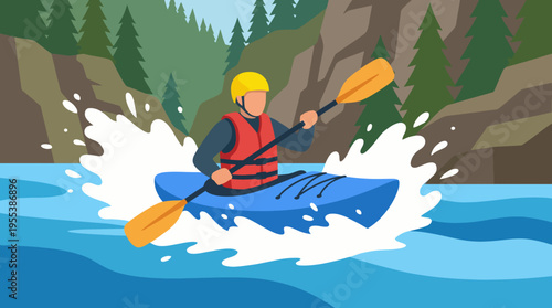 A dynamic scene depicting a kayaker expertly navigating the rapids, showcasing the thrill of outdoor adventures and the beauty of nature's waterways.