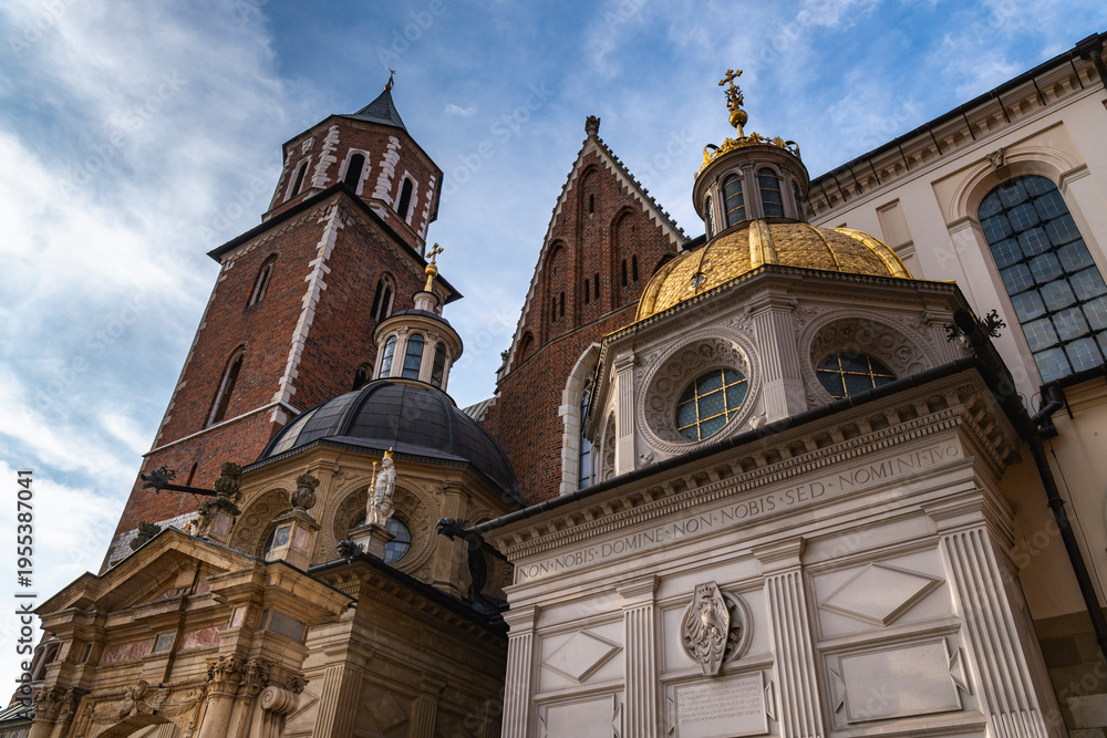 Fototapeta premium Wawel Cathedral golden dome and brick towers Kraków Poland