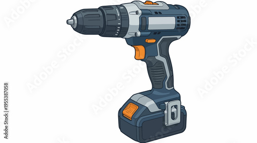 This detailed illustration of a cordless electric drill showcases craftsmanship tools, representing build, functionality, efficiency, and modern technology for DIY enthusiasts.