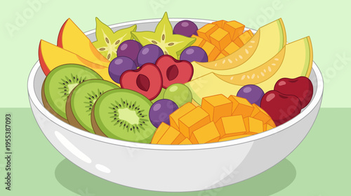 A colorful bowl of assorted fresh fruits showcases a vibrant display of health and nutrition, exemplifying the joy of eating wholesome and flavorful foods.