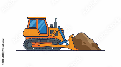 A vibrant orange bulldozer is actively digging into the soil, representing construction, engineering, and the power of heavy machinery in shaping our environment.