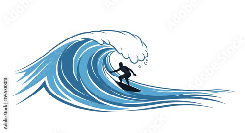 Surfer Riding a Giant Blue Wave