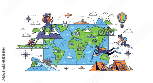 Global Adventure Map: Diverse Activities, Travel Destinations, and Exploration