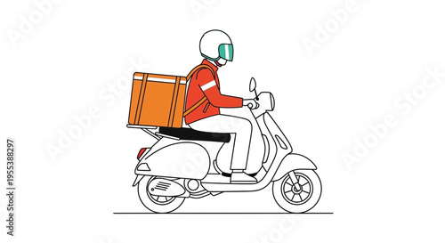 Delivery rider on scooter with thermal bag, fast food transport, urban courier service