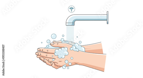Washing Hands Under Running Water with Soap Bubbles