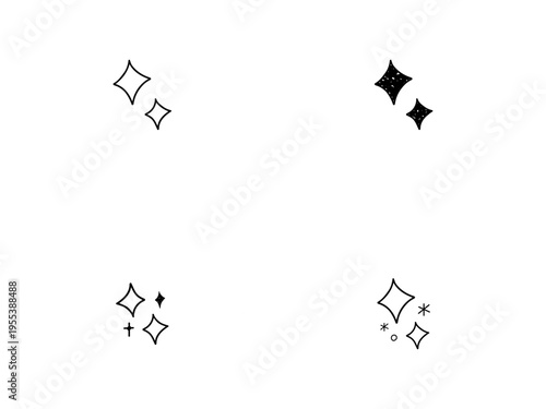 手書きのキラキラマーク。キラキラの絵文字セット。