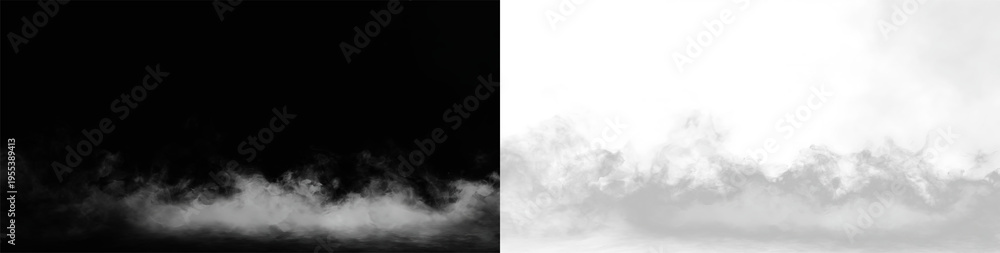 Naklejka premium Dense white smoke and fog spreading across the floor on transparent background