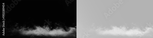 Tableau sur toile Dense white smoke and fog spreading across the floor on transparent background