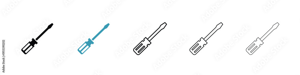 Fototapeta premium Screwdriver icon in line art style on white background for graphic and web design.