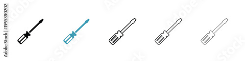 Screwdriver icon in line art style on white background for graphic and web design.